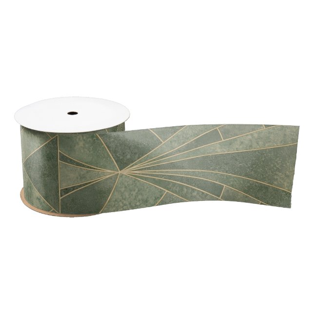 Emerald Green and Gold Art Deco Pattern Satin Ribbon (Spool)