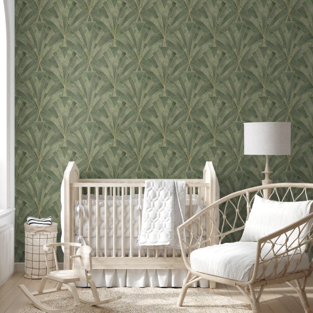 Emerald Green and Gold Art Deco Pattern Wallpaper (Kids)