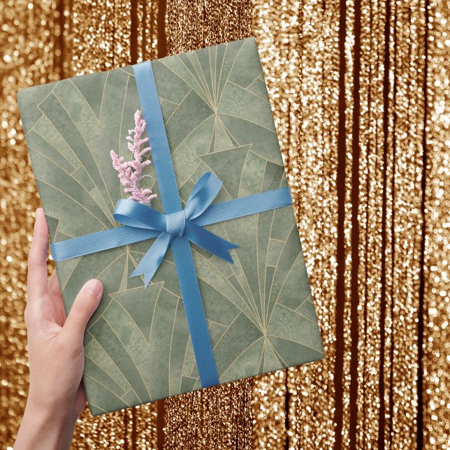 Emerald Green and Gold Art Deco Pattern Wrapping Paper (Creator Uploaded)