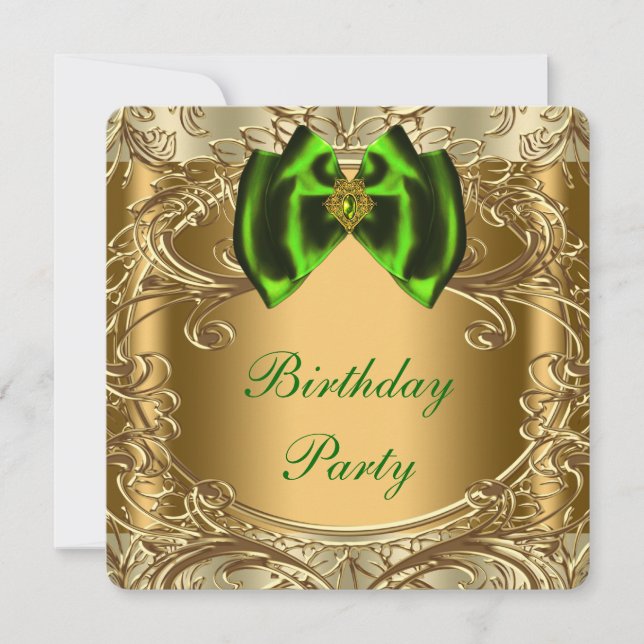Emerald Green and Gold Birthday Party Invitation (Front)