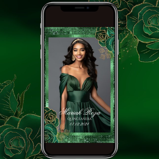 Emerald Green and Gold Birthday Photo Invitation (Creator Uploaded)