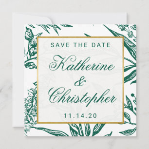 Emerald Green and Gold Botanical Save the Date