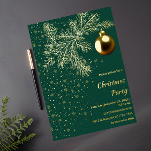 Emerald green and Gold Christmas party Invitation