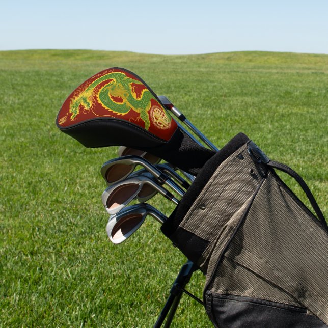 Emerald Green and Gold Dragon Lucky Lunar New Year Golf Head Cover (In Situ)