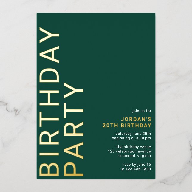 Emerald Green and Gold | Elegant Any Age Birthday (Front)