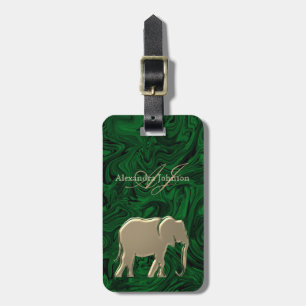 Emerald Green and Gold Elephant Monogrammed Luggage Tag