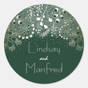 Emerald Green and Gold Filigree Wedding Classic Round Sticker