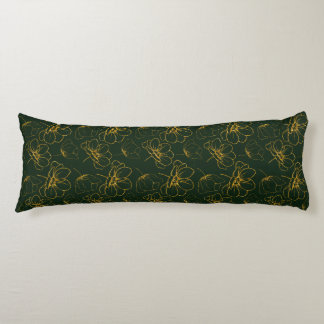 Emerald Green and Gold Floral Body Pillow
