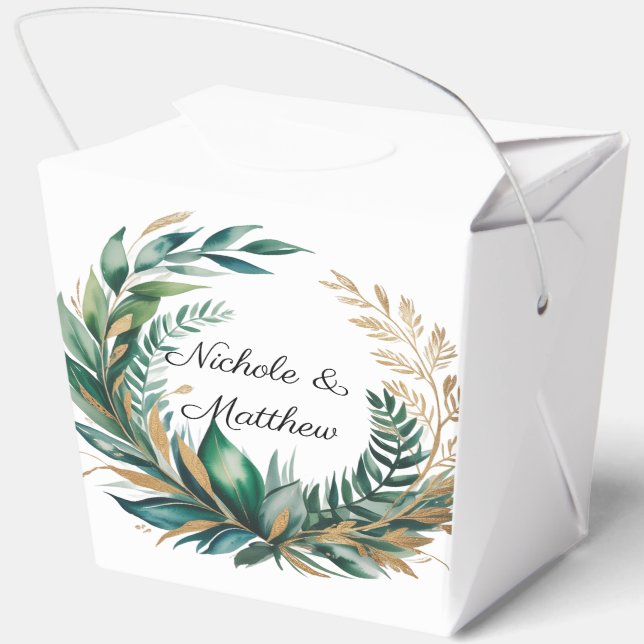 Emerald Green and Gold Floral Frame Wedding Favour Box (Back)
