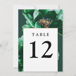 Emerald Green And Gold Floral Modern Table Numbers