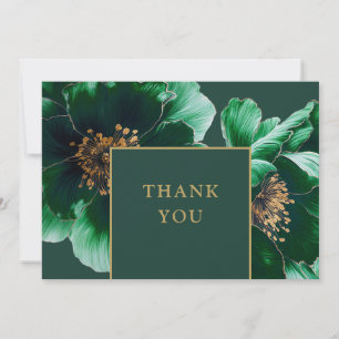 Emerald Green And Gold Floral Thank You Card