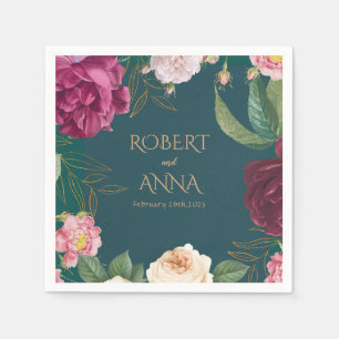 Emerald Green and gold Floral Wedding Napkins