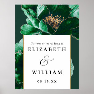 Emerald Green And Gold Floral Wedding Welcome Sign
