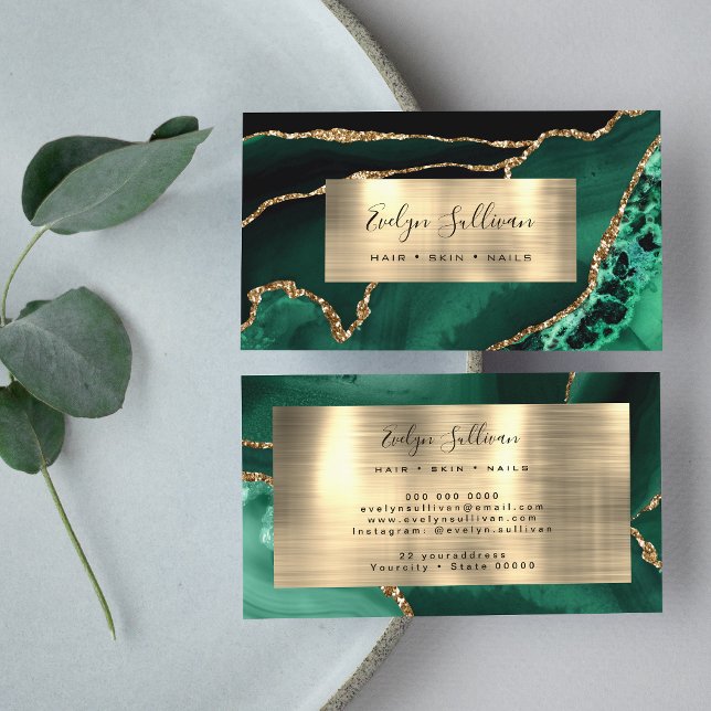 Emerald Green and Gold Foil Agate Business Card (Creator Uploaded)