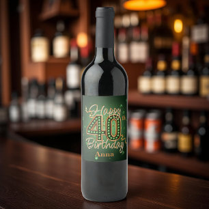 Emerald Green and Gold Gemstone 40th Birthday Wine Label