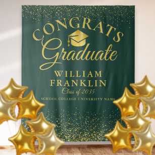 Emerald Green And Gold  Graduation Photo Backdrop Tapestry