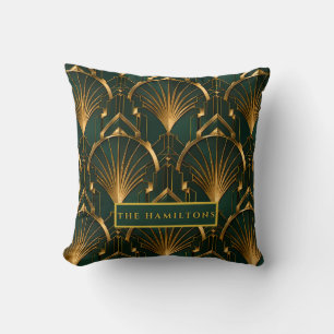 Emerald Green and Gold Luxury Art Deco Wall Clock Cushion