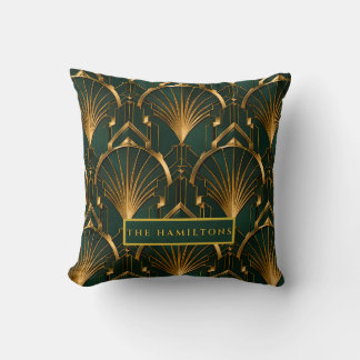 Emerald Green and Gold Luxury Art Deco Wall Clock Cushion
