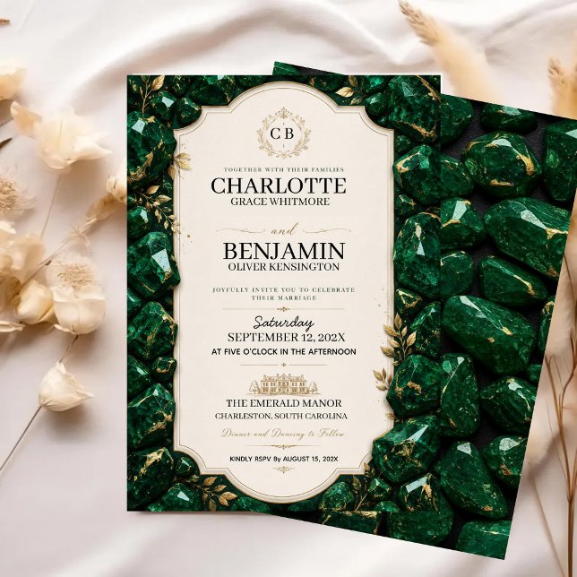 Emerald Green and Gold Luxury Gemstone Invitation (Creator Uploaded)