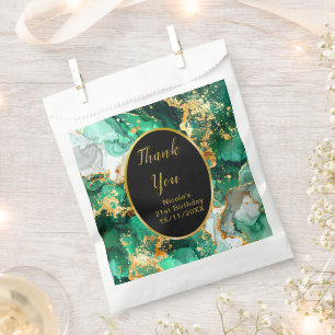 Emerald Green and Gold Marble Agate Birthday Party Favour Bags