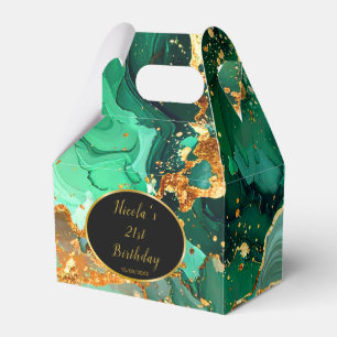 Emerald Green and Gold Marble Agate Birthday Party Favour Box