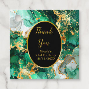 Emerald Green and Gold Marble Agate Birthday Party Favour Tags