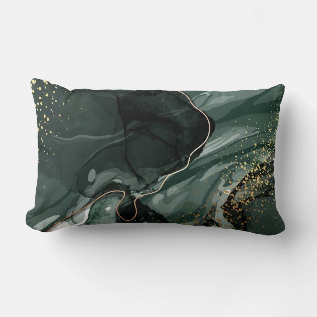 Emerald Green and Gold Marble, Marble Background Lumbar Cushion (Front)