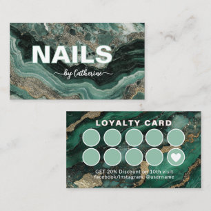 Emerald Green and Gold Marble Script    Loyalty Card
