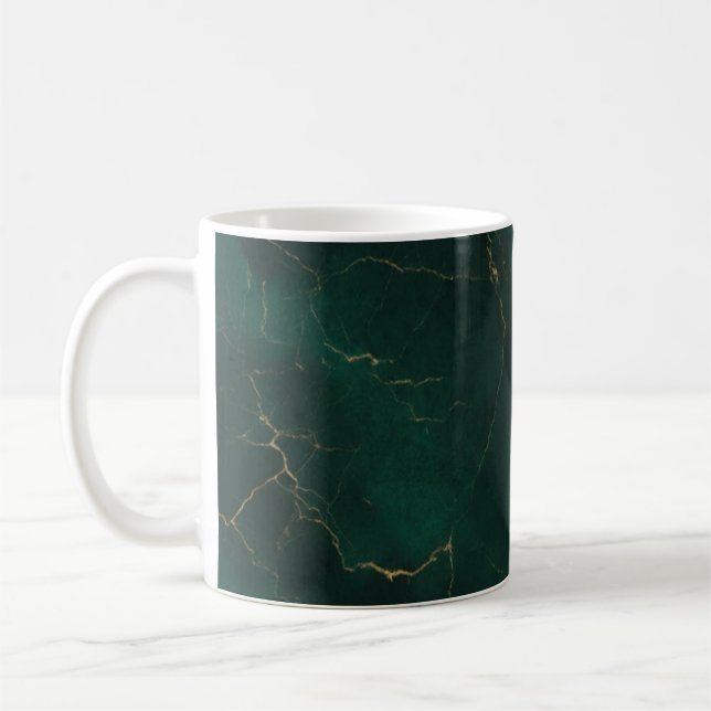 Emerald Green and Gold Marble Texture Luxury Coffee Mug (Left)