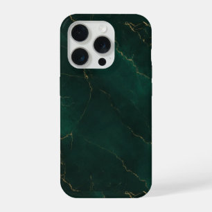 Emerald Green and Gold Marble Texture Luxury iPhone 15 Pro Case