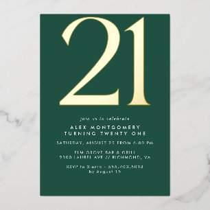 Emerald Green and Gold   Modern 21st Birthday