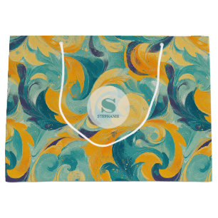 Emerald Green and Gold Paisley-Inspired Abstract Large Gift Bag