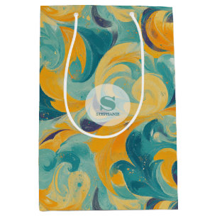 Emerald Green and Gold Paisley-Inspired Abstract Medium Gift Bag