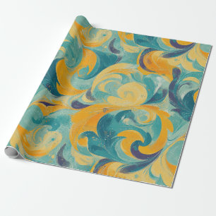 Emerald Green and Gold Paisley-Inspired Abstract Wrapping Paper