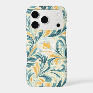 Emerald Green and Gold Paisley Leaf Pattern
