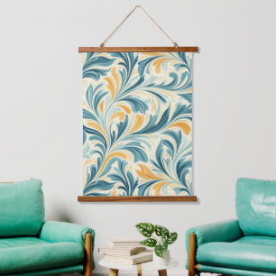 Emerald Green and Gold Paisley Leaf Pattern Hanging Tapestry