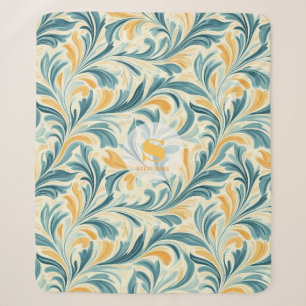 Emerald Green and Gold Paisley Leaf Pattern Sherpa Blanket