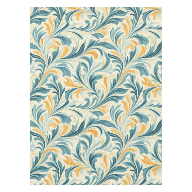 Emerald Green and Gold Paisley Leaf Pattern Tablecloth (Front)