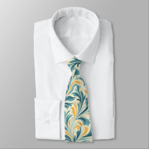 Emerald Green and Gold Paisley Leaf Pattern Tie