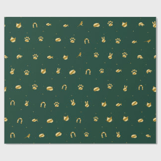 Emerald Green and Gold Pet Wrapping Paper, Dog Cat Paper