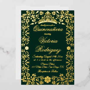Emerald Green and Gold Quinceañera Floral 