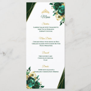 Emerald Green and Gold Quinceñera Table menu