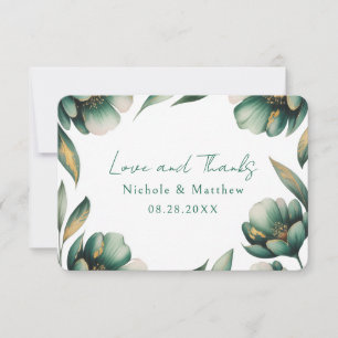 Emerald Green and Gold Rose Wedding Thank You Card