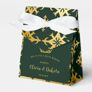 Emerald Green and Gold Royal Crown Wedding Favour Box