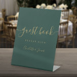 Emerald Green And Gold Script Guest Book Pedestal Sign<br><div class="desc">This elegant emerald green and gold script minimalist guest book sign is perfect for all celebrations. Designed by Thisisnotme©</div>