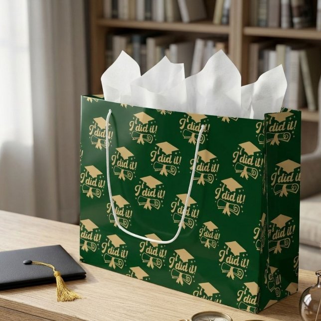 Emerald Green and Gold script  I did it Graduation Large Gift Bag (Creator Uploaded)