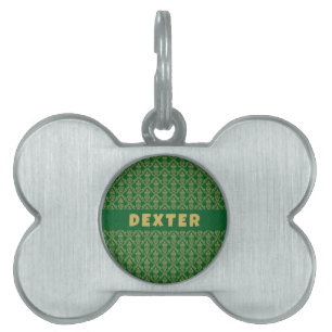 Emerald Green and Gold seamless Damask Pattern Pet ID Tag