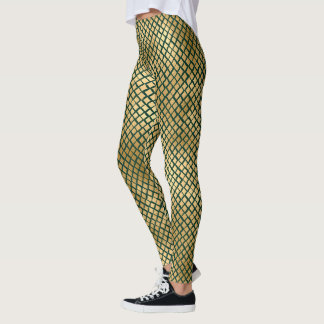 Emerald Green and Gold Snake Skin Leggings
