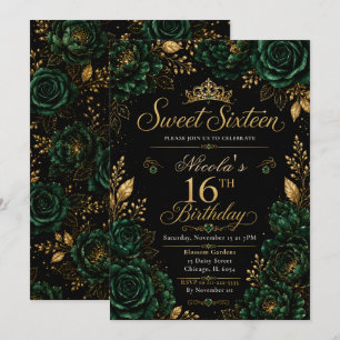 Emerald Green and Gold Sweet Sixteen Invitation