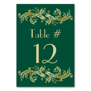 Emerald Green and Gold Tone Wedding Table Number